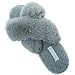 Millffy Damen Cross Band Weich Plüsch Hausschuhe Flops Zehentrenner Bequem ohne Schnürung Hausschuhe Outdoor, Grau - grau - Größe: 38/39 EU