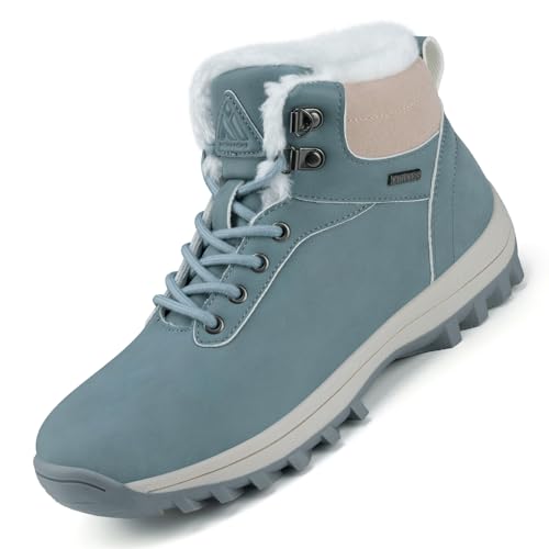 Mishansha Damen Winterschuhe Warm Gefüttert Bequeme Rutschfest Winterstiefel Outdoor Trekking Boots Blau EU 36