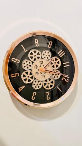 Image of Moving Gear Wall Clock, Round, Gold and Rose Gold Finish, Options (Black, Set of 1 Clock)