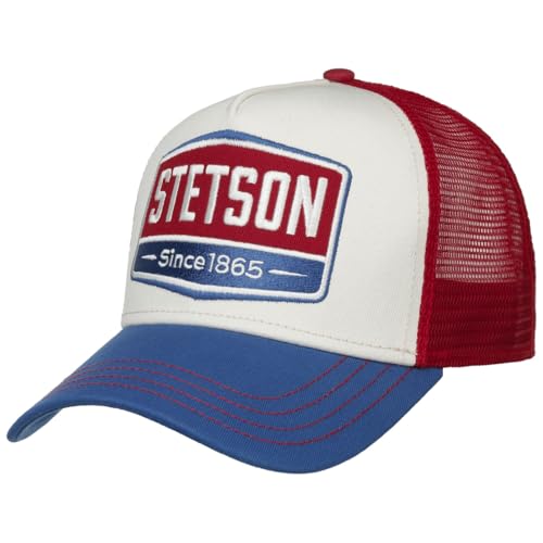 Stetson Highway Trucker Cap Damen/Herren - Basecap mit Baumwolle - One-Size Big (60-64 cm) - Baseballcap größenverstellbar - mit Mesh-Einsatz - Schirmmütze Sommer/Winter Blau-rota, azul y rojo