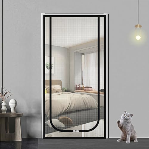 Katzengitter Balkontür,Katzengittertür Geeignet für Türgröße 90cm x 210cm, haustiersichere Fliegengittertür, verhindert das Entweichen von...