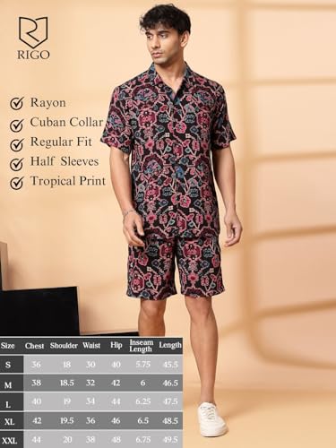 Image of Rigo Printed Co-Ord Set for Men's | Casual Shirt & Shorts Night Suit Set | Lounge-wear Nightdress Pajama Set for Men's | Night Wear, Beach Wear, Vacation Wear Outfit