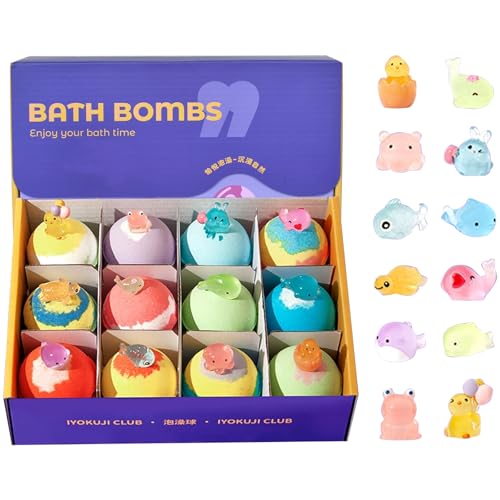 12x60g Bombe da Bagno Set Regalo per Bambini, Naturali Bombe di Bolle di Bagno Effervescenti con Sorpresa, Bombe da Doccia Regali di Compleanno Party per Ragazzi e Ragazze