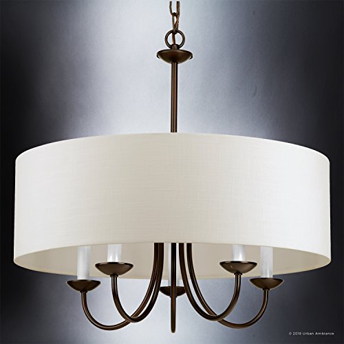 Urban Ambiance Luxury Transitional Chandelier, Medium Size: 21.125" H X 21.625" W, With Provencial Style Elements, Olde Bronze Finish And White Textured Shade, Uhp2281 From The Aurora Collection #TOP2