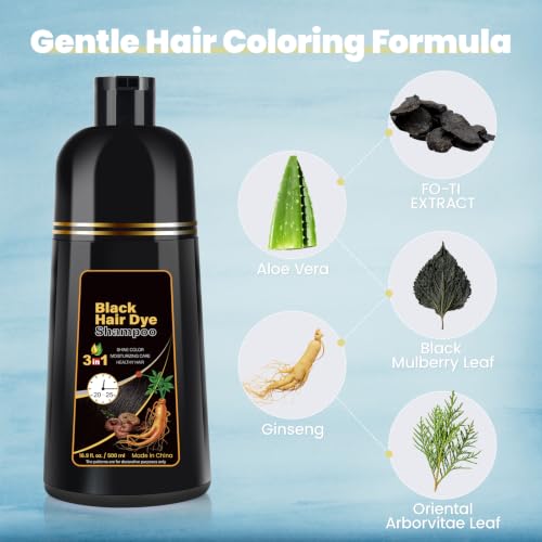 Black Hair Dye Shampoo, Schwarzes Haarfärbeshampoo 3 in1 für Graues Haar, Sofort Haarfarben für Männer und Frauen Hair Color Shampoo… – Ansicht 4
