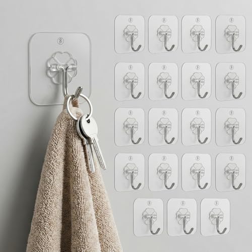 Image of Self Adhesive Wall Hooks - No Drill, Waterproof & Rustproof |Wall Hanging for Coat, Towel, Keys, Lights, Calendar |Stylish & Space-Saving Organizer |Strong Grip, Easy Install (Transparent PO20)