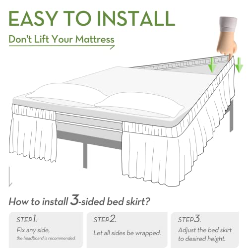 Rimela Bed Skirt Wrap Around Elastic Dust Ruffles Solid Color Wrinkle And Fade Resistant With Adjustable Elastic Belt Easy To Install White For King & California King Size 15 Inch Drop #TOP2