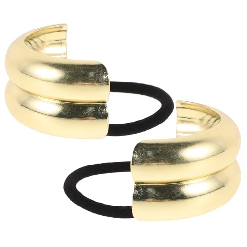 Image of TEHAUX 2pcs Gold Geometric Elastic Hair Ties for Women with High Elasticity and Zinc Alloy Material, Portable Hair Accessories Suitable for Sports and Daily Life