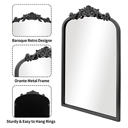 Aixi Home Arendahl Traditional Black Arch Wall Mirror, 15"X23" Carved Elegant Rectangle Bathroom Mirror With Antique Ornate Frame, Baroque Inspired Home Decor For Vanity Bedroom Entryway #TOP3
