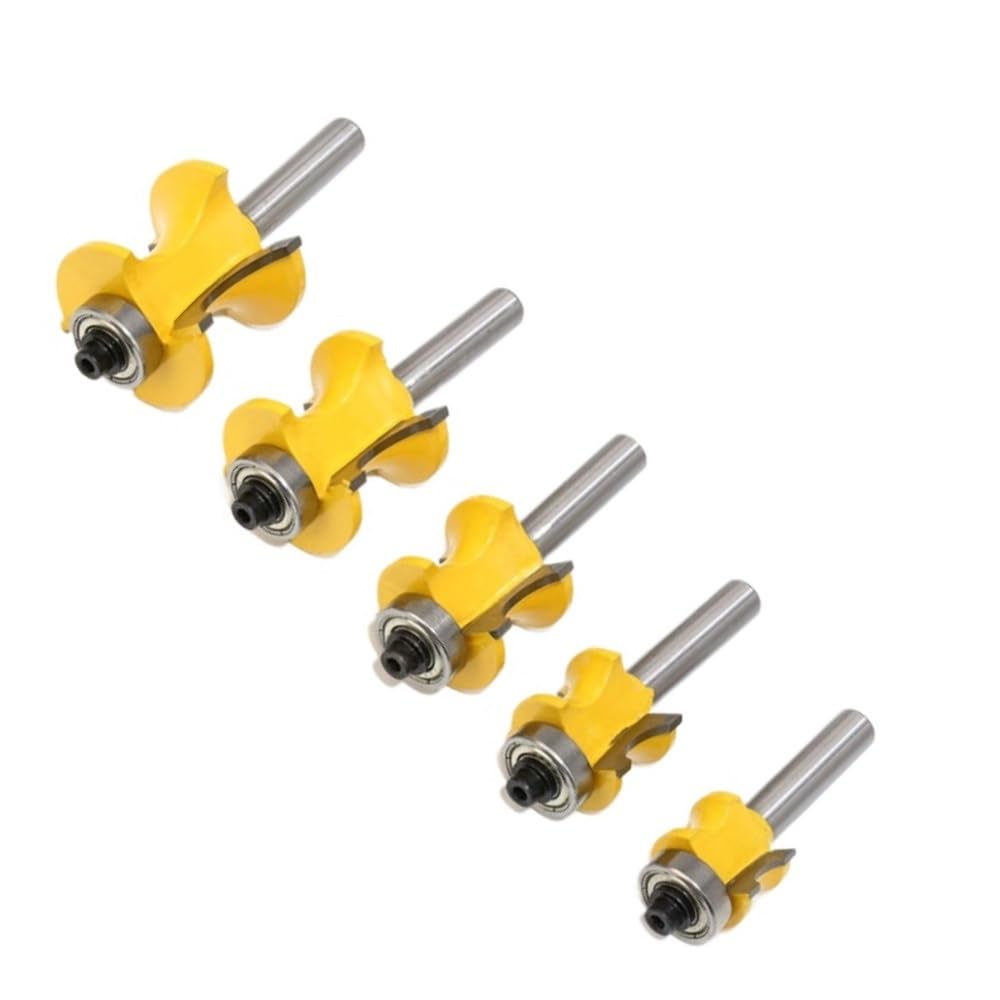 Yellow Carbide Cove Box Router Bits, Easy Installation Door Window Casing Bullnose Wood Router Bits 5pcs