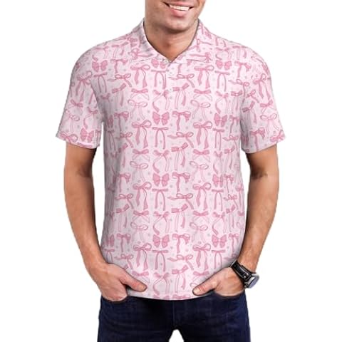 Mosytuky Ribbon Bow Print Golf Shirts for Men Dry Fit Performance Short Sleeve Shirt Polo Shirt-Large Black Cover