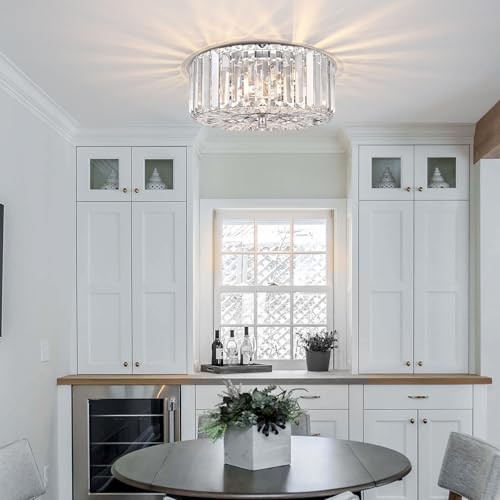 Pasentel XDD007-2-CH Farmhouse Crystal Round Flush Mount Modern Close To Ceiling Light Fixture thumb #5