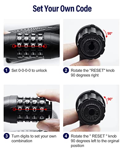 Ndakter Bike Lock Cable, Scooter Lock, Bicycle Locks Heavy Duty Anti Theft, 4 Feet Coiled Secure Resettable Combination Lock With Mounting Bracket, 1/2 Inch Diameter #TOP5