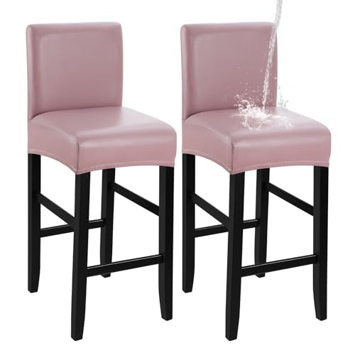 Image of YISUN Bar Stool Covers, Stretch Waterproof PU Bar Stool Slipcover Removable Washable Bar Stool Chair Covers, High Chair Cover with Elastic Bands (Rosy Brown-2 Pack)