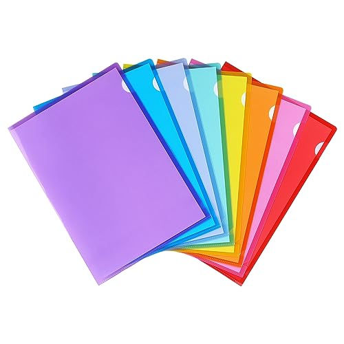 Tamaki 16 Pack Clear Plastic Folders Sleeves Plastic Sleeves for Documents Transparent Paper Poly Jacket Sleeves Folders 8 Assorted Colors