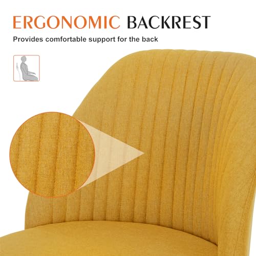 Image of Sweetcrispy Armless Vanity Chair, Cute Comfy Home Office Desk Chair with Wheels, Modern Upholstered Task Computer Seat for Bedroom, Study, Makeup Vanity, Height Adjustable & Swivel, Yellow