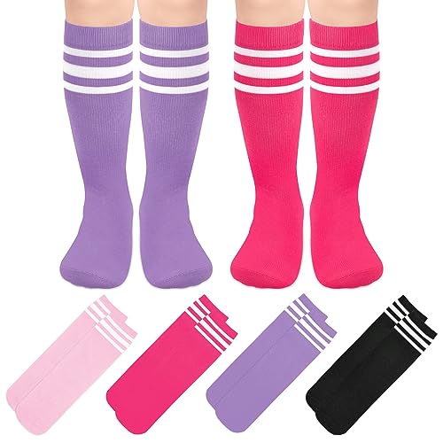 Sarfel 4 Pairs Youth Kids Toddler Soccer Socks Girls Boys Baseball Socks Kids Football Softball Accessories Team Sports