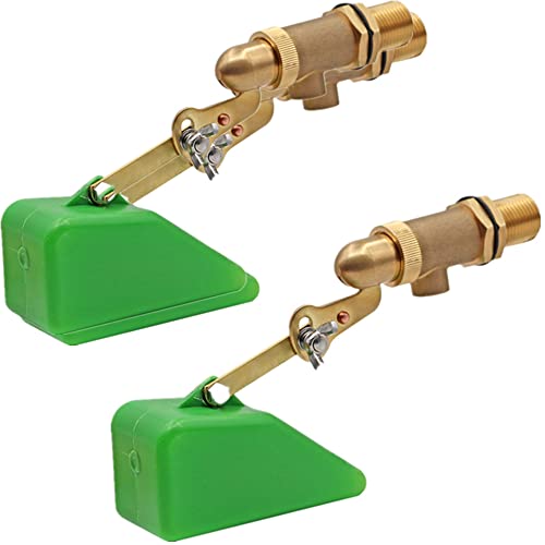 MUALROUS 2PCS 1/2 Brass Valve with Plastic Floating Valve for Tank Mounting, Floating Ball Valve with Adjustable Arm for Aquarium Sheep Waterer