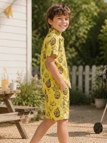 Image of LittleSpring Boys Summer Outfits Button Down Short Sleeve Hawaiian Shirts and Shorts Set
