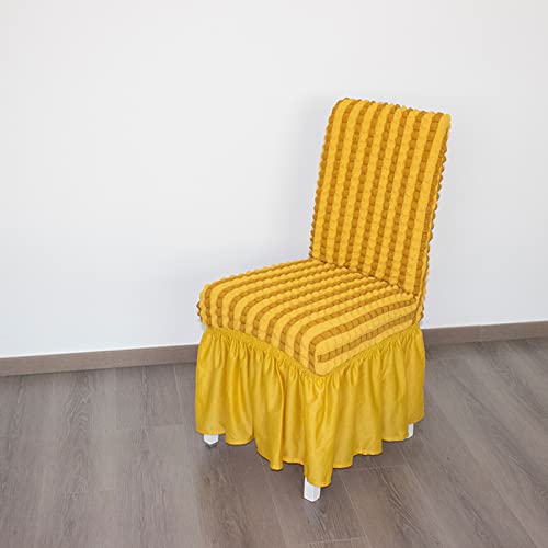 Housse de chaise parson extensible jacquard beige avec jupe lavable - 2