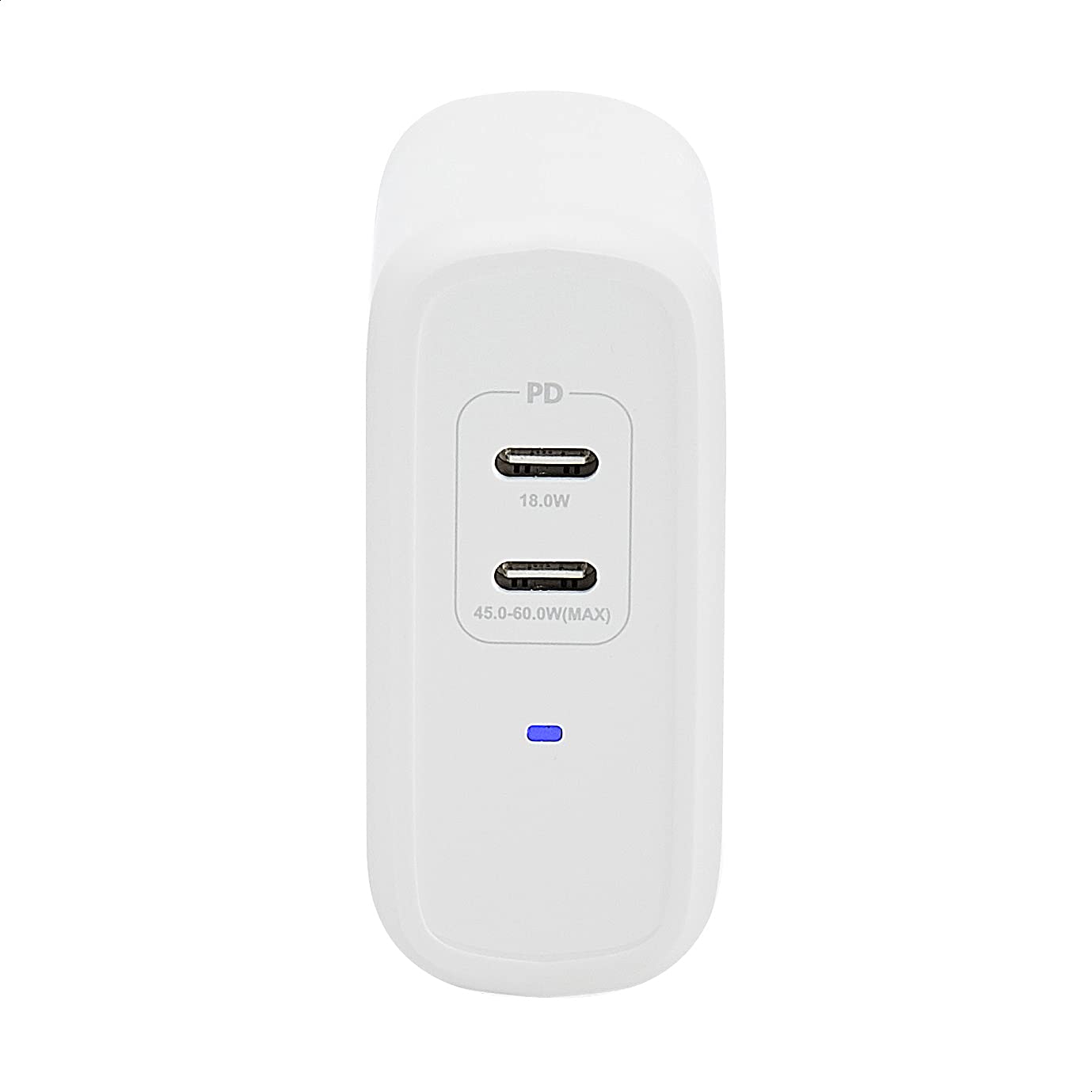 Amazon Basics Caricabatterie da parete USB-C a 2 porte, 68 W, GaN, per laptop, tablet e telefoni alimentati, bianco (non PPS), 6,6 x 2,94 x 6,24 cm