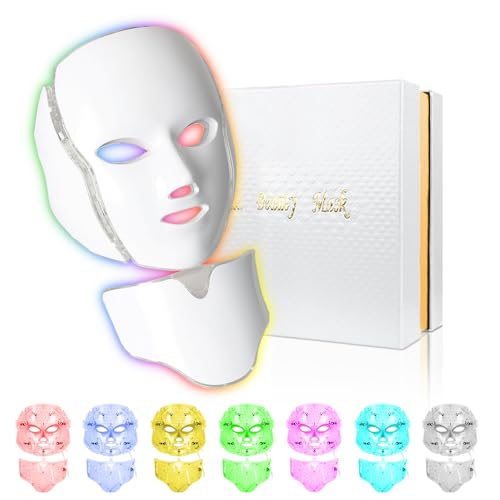 Face Mask Light 7 Colors Face and Neck Light Facial Skin Care Anti Aging Skin Tightening Wrinkles Toning Mask