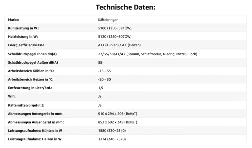 Kältebringer Split Klimaanlage- 18000 BTU (5, 1 kW)- Klimagerät mit Heizfunktion, WiFi & App, bis 91qm, sehr leise- Set mit 5m Kupferleitung, Kältemittel R32, Montagematerial, Bodenkonsole-9