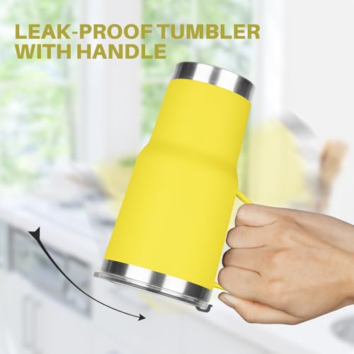 Image of 20 oz Tumbler with Handle, Stainless Steel Insulated Tumbler with Lid and Straw, Double Wall Vacuum Coffee Mug Tumbler, Insulated Coffee Thermal Cup for Cold and Hot (Yellow, 20 Ounces)