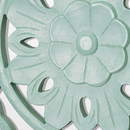 Rustic Traditional Indian Floral Distressed Wood Wall Art Decor Accent Medallion, Light Green (24") #TOP3