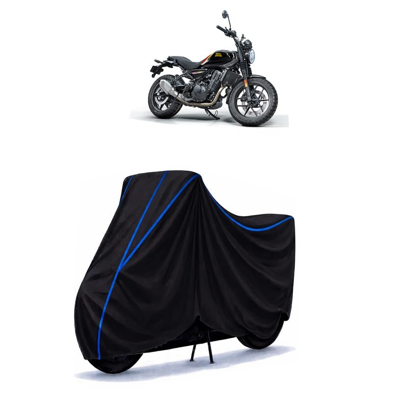 Image of Guerrilla 450 Bike Cover Water Resistant Universal Motorcycle Rain | Heavy Duty UV Protection, Dust, Scratch Indoor Outdoor All Weather with Black Blue Piping Elastic