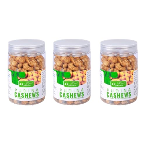 Image of J J crunch N munch 100% Natural Cashew Roasted with Mint Whole Crunchy & Spicy Cashew (Each 250gm) (Pack of 3) (1)