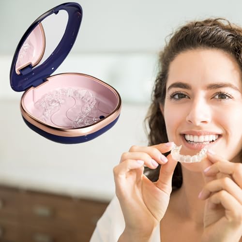 Estojo retentor portátil com espelho diário – 1 orifício de ventilação para Invisalign, estojo de armazenamento alinhador