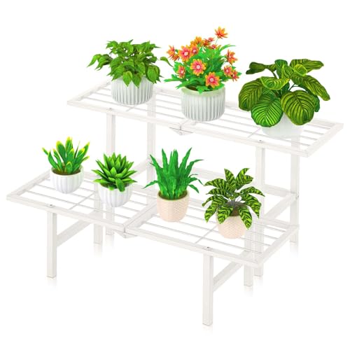 jsyonii 2 Tier Metal Plant Stand Outdoor Indoor, Separated Tiered