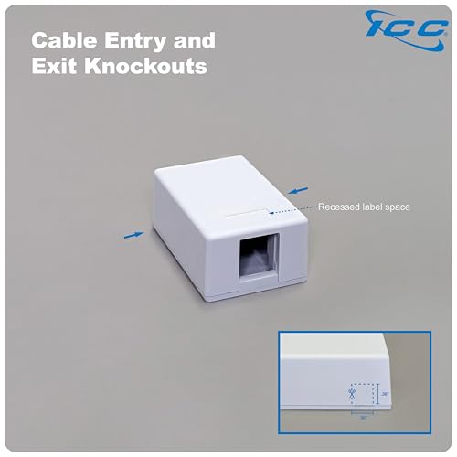 ICC 1-Port Surface Mount Box, White, Works with Wide and Slim Profile Keystone Jacks (Sold Separately), Compact Outlet for Voice and Data Connections, UL Listed TAA Compliant, IC107BC1WH, 25-Pack by ICC - Image 7
