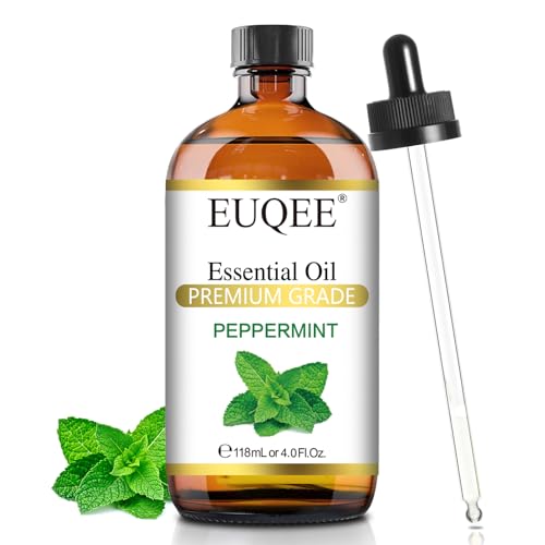 EUQEE Peppermint Essential Oil 118 ml Pure Peppermint Oil with Glass Dropper, Great for Aromatherapy, Diffuser, Soap Candle Making - 4Fl. Oz