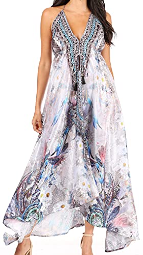 Image of Sakkas Lizi Womens Maxi High-Low Halter Handkerchief Long Dress Beach Party