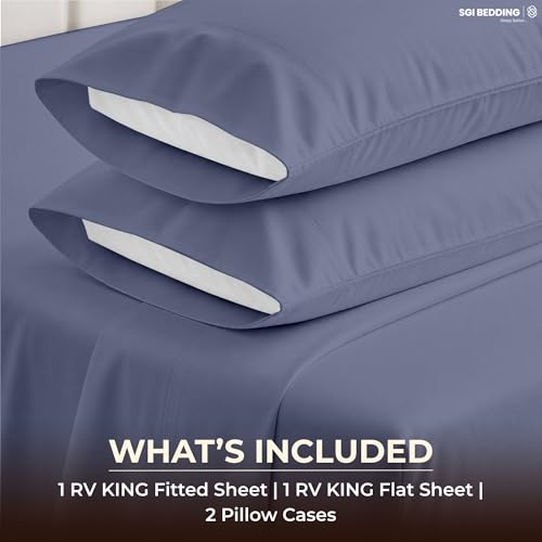 Image of SGI bedding 100% Egyptian Cotton Sheets RV King Size - 600 Thread Count Sheets Set, Soft, Cooling, 15 inch Deep Pocket, Luxury Hotel Bedding, Breathable, Durable - Mediterranean Blue