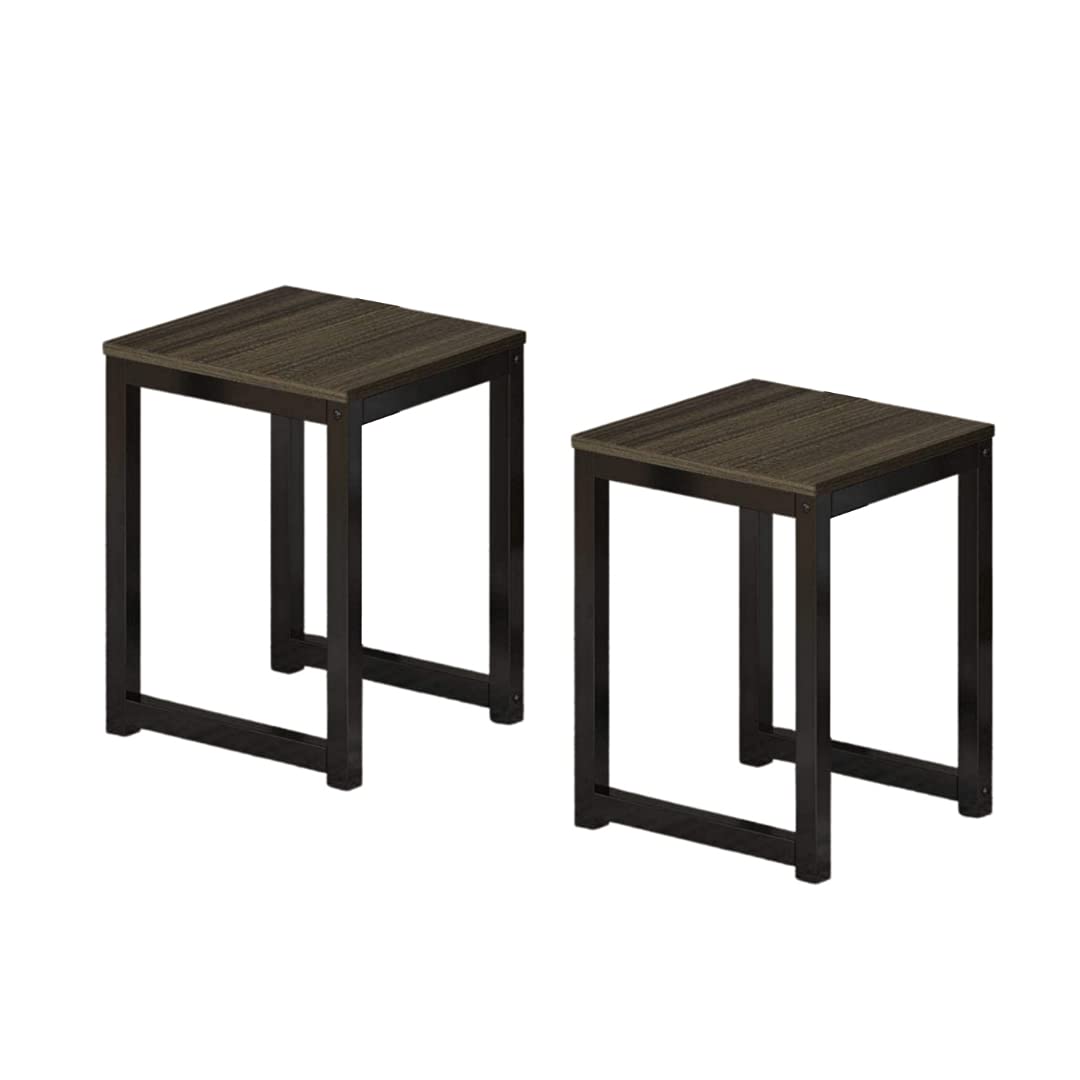 Spacepanda Brookwood Dining Stool, Metal Stool, Sitting Stool, Side Table (Set of 2) in Ply Laminated Table Top & MS Powder Coated Frame for Home Living Room in Brown