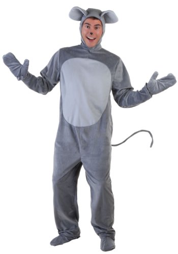 Grey Mouse Costume for Adults - Fleece Jumpsuit with Mitts, Hood, and Shoe Covers Large