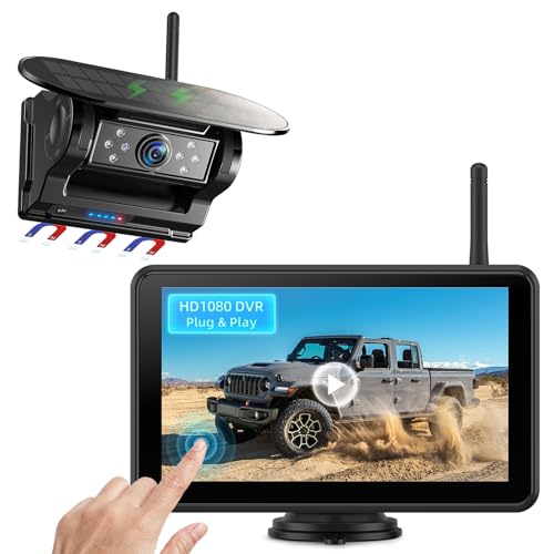 Image of eRapta Magnetic Solar Wireless Backup Camera: HD1080P 7 inch Touchscreen Portable with DVR, BSD, 1-Min Install-Free IR Night Vision Hitch Backup Camera for Trailer /Truck /Small RV /Camper /Tractor-AWTCM701
