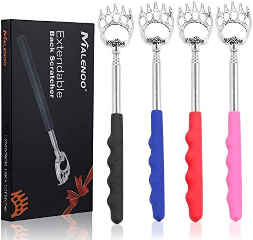 MALENOO 4-Pack Back Scratcher for Women Men Extendable Bear Claw Automatic Telescoping Metal Dog Retractable Sturdy Unique Adjustable Back Scratchers Massager