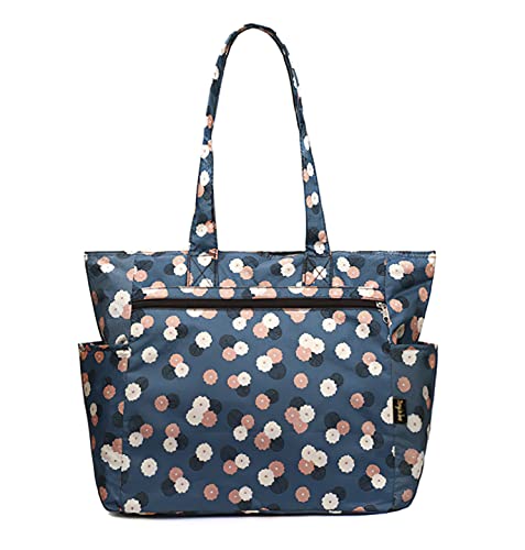 Floral Tote Water-resistant Large Shoulder Bag for Shopping School Work College Yoga Travel Beach Daily Use with Multi Pockets (cyan blue)