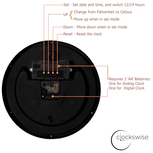 Clockswise reloj de pared analógico y digital 12 pulgadas miniatura 5