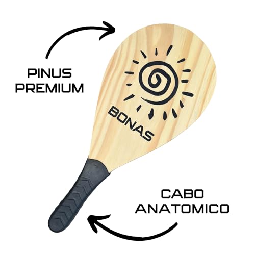 Kit Raquete Frescobol Tenis de Praia BONAS Jogo Com Bola de Borracha Semi Profissional Pinus Resiste