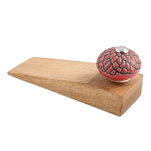 Image of Indian-Shelf 4 Packs Wood Door Stopper for Home Rubber Floral Floor Gate Stopper Red Door Wedge Slip Resistant