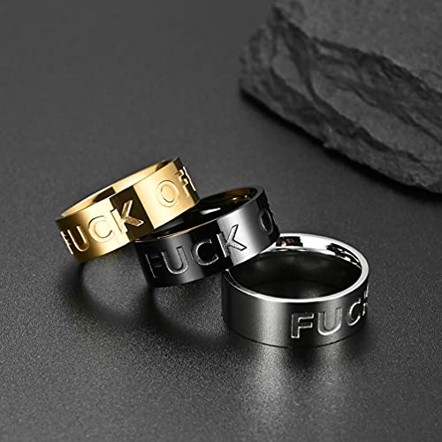 INRENG Men's Stainless Steel Cool Personalized Ring Engraved Fuck Off Inspirational Band Silver Size 6