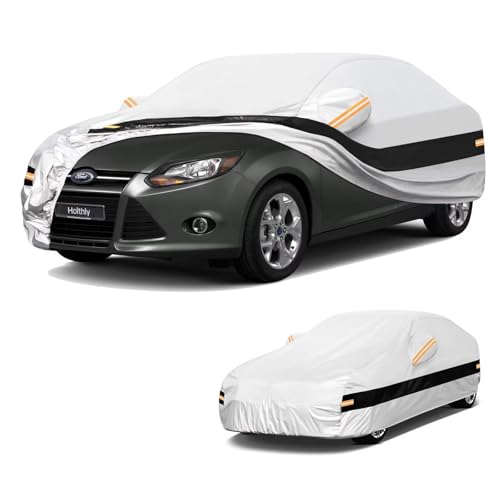 Image of 10 Layers Car Cover Custom Fit for Ford Focus Sedan (2010-2026), Waterproof All Weather for Automobiles, Outdoor Full Cover Sun Dust Rain Protection with Cotton. Silver
