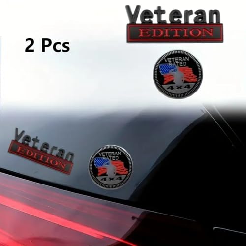 Image of Pair Set Veteran Edition Rated 4x4 Emblem Metal Badge Nameplate Sticker Replacement for Universal Vehicle, Truck, SUV,Motorcycle, Rear Trunk Decals (Black Red)