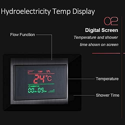 Columna de ducha LED con panel LCD, hidroeléctrica, cascada y tres mandos, color negro miniatura 6