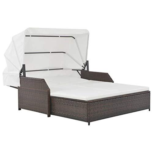 Preisvergleich Produktbild vidaXL Sonnenliege Sonnendach Poly Rattan Doppelliege Gartenliege Relaxliege